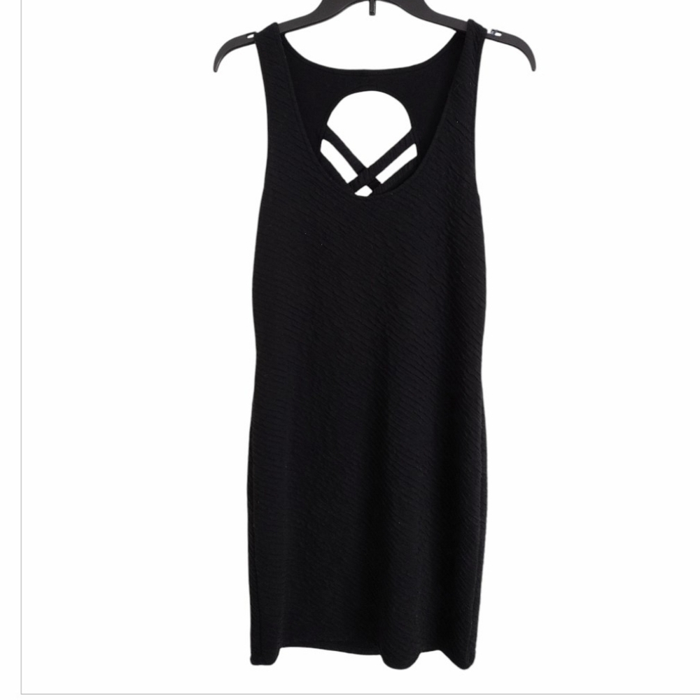Free People Black Textured Bodycon Cross Back Cutout Dress Size Large - Picture 1 of 10